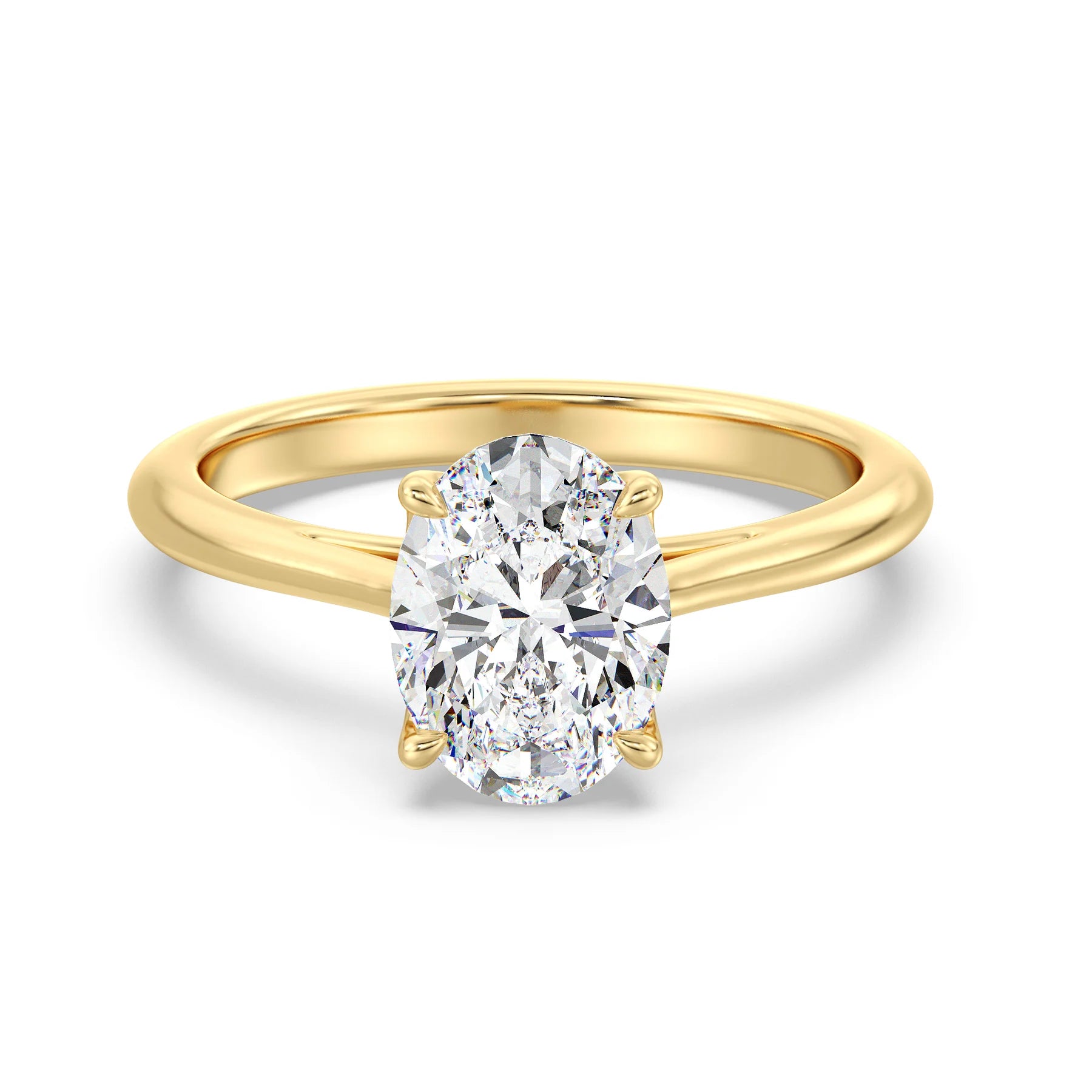 Oval solitaire lab diamond ring in yellow gold